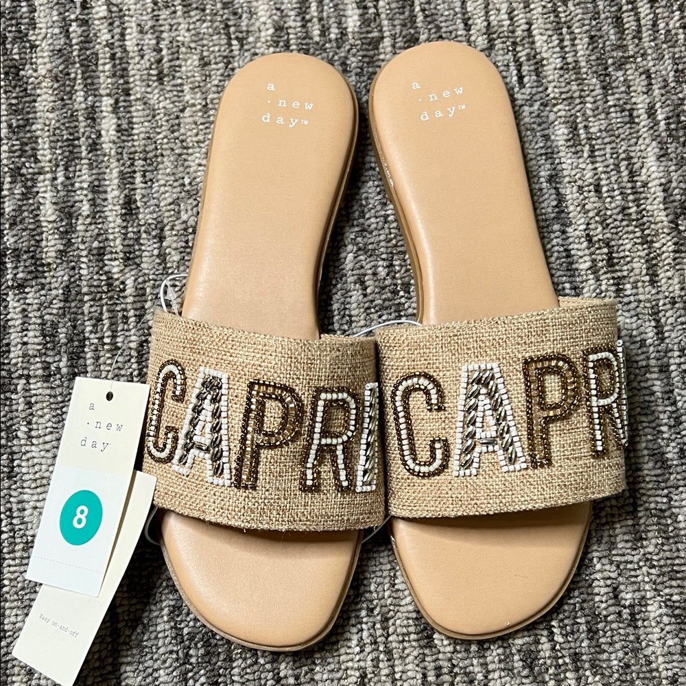 a new day Tan Beaded 'CAPRI' Slide Sandals - NWT